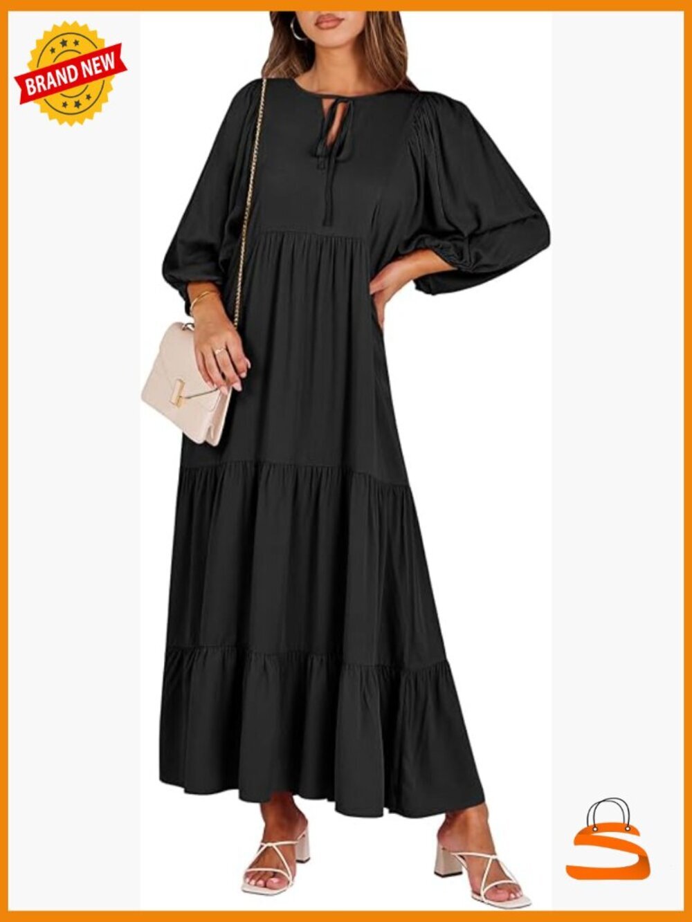 Boho V Neck Puff Sleeve Floral Maxi Dress Tiered Swing